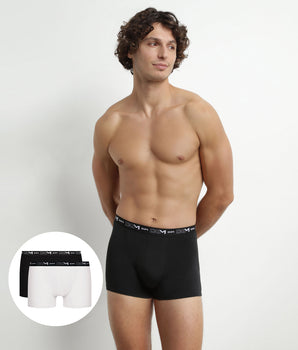 2er-Pack Herren-Boxershorts Schwarz/Weiß mit Kontrastgürtel aus Stretch-Baumwolle