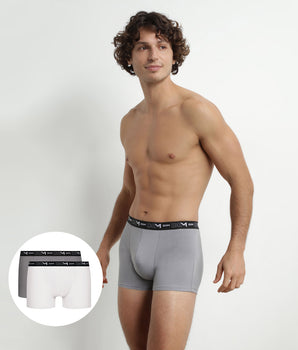 2er-Pack Herren-Boxershorts Weiß/Grau mit Kontrastgürtel aus Stretch-Baumwolle