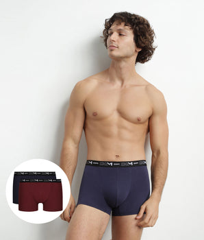 2er-Pack Herren-Boxershorts Rot/Blau mit Kontrastgürtel aus Stretch-Baumwolle