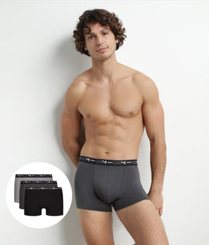 3er-Pack Herren-Boxershorts aus Stretch-Baumwolle Schwarz/Grau