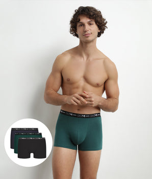 3er-Pack Herren-Boxershorts aus Stretch-Baumwolle Grün/Blau