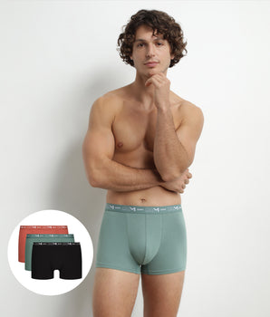 3er-Pack Herren-Boxershorts aus Stretch-Baumwolle Schwarz/Grün