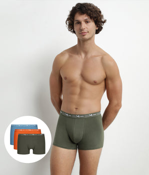 3er-Pack Herren-Boxershorts aus Stretch-Baumwolle Orange/Grün